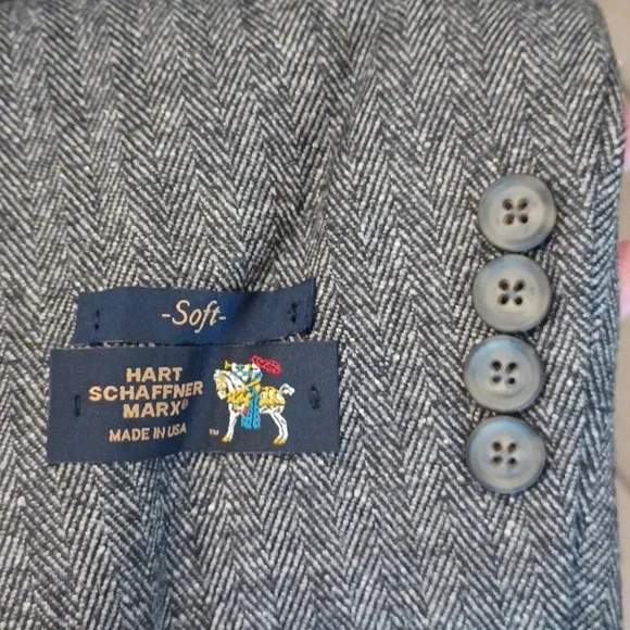 NWT HART SCHAFFNER MARX MENS Black Herringbone Style Sport Coat Blazer 44L